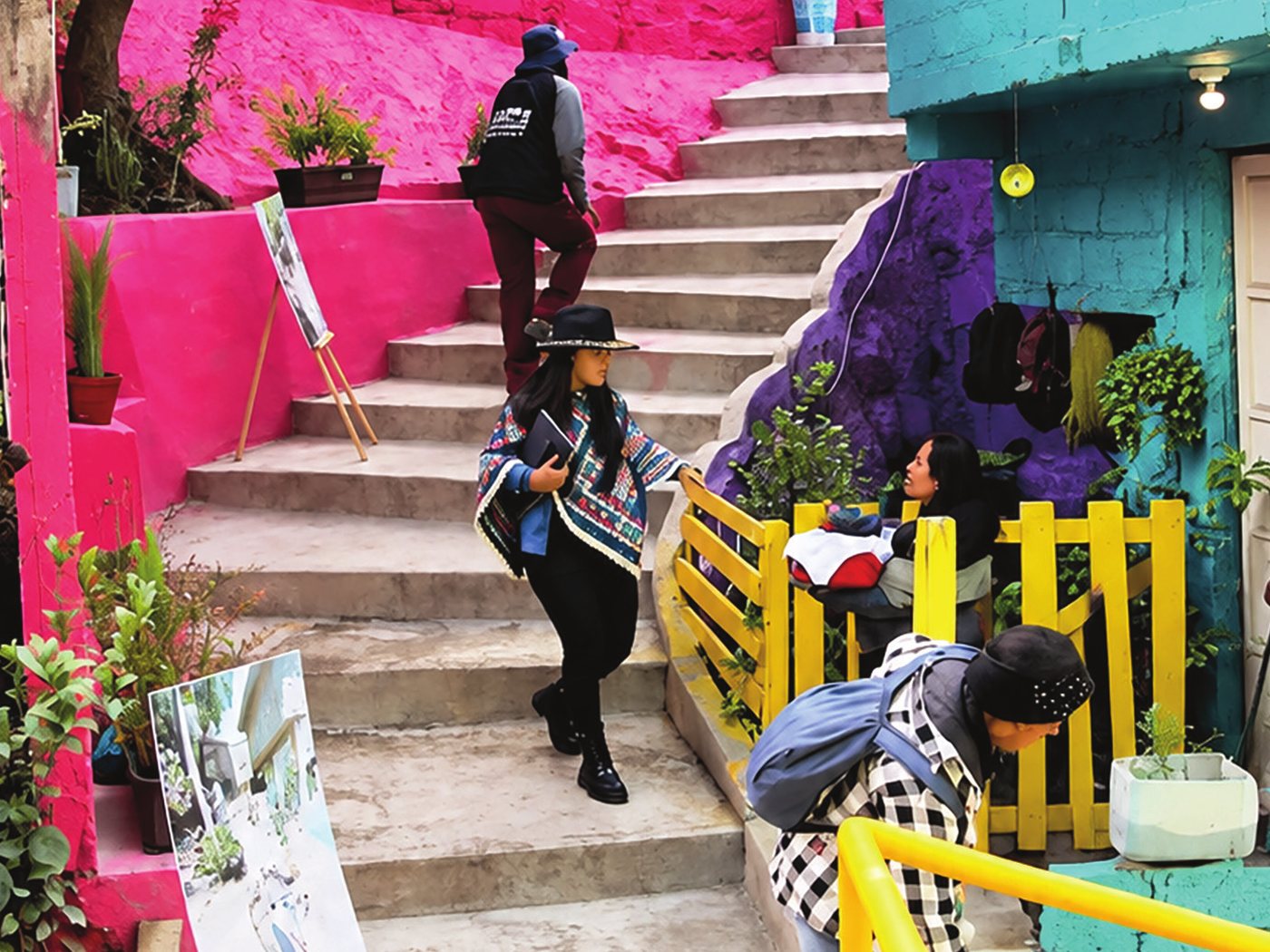 Escalinata después de la obra, pintada y con barandal